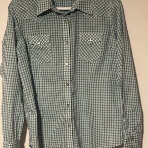 Wrangler Men's Blue Checkered Button Down Shirt